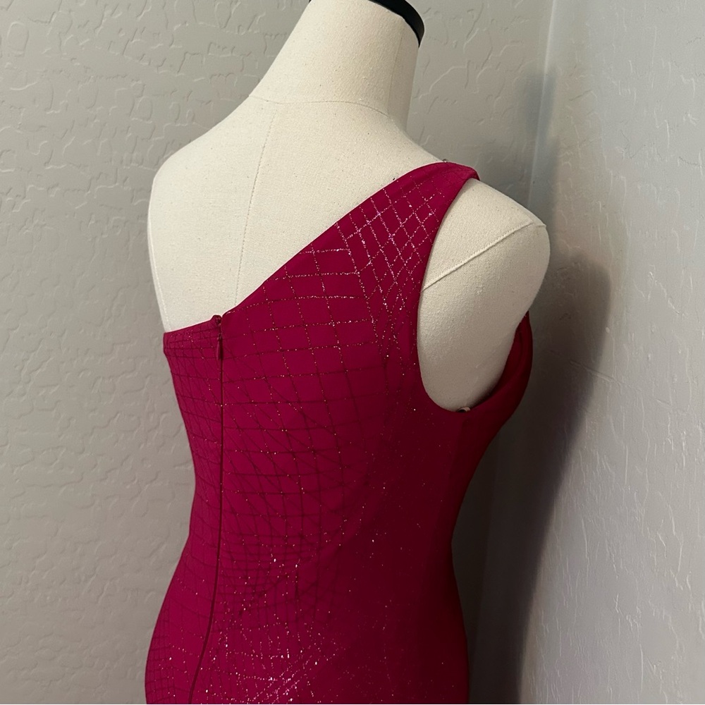 🔴CLEARANCE NEW JOVANI SZ 6 MAGENTA SHIMMER ONE SHOULDER FORMAL EVENING GOWN - Picture 11 of 16